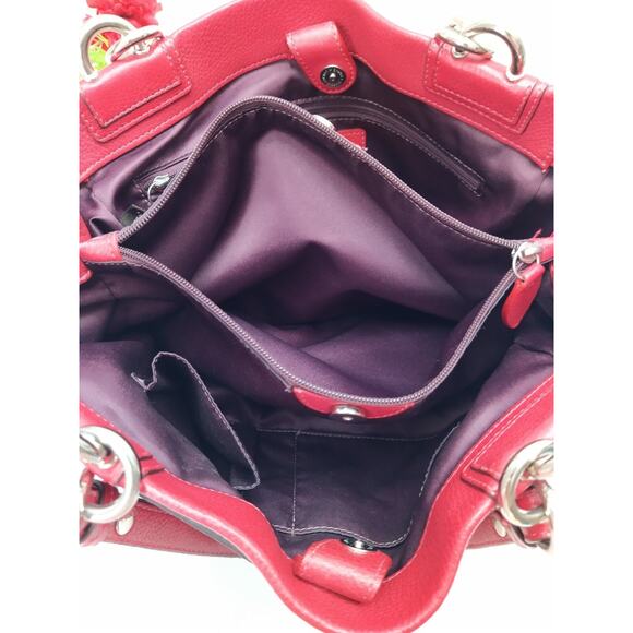 Coach Red Pebbled Leather Turn Lock Double Handles Satchel Shoulder Bag - Picture 11 of 16